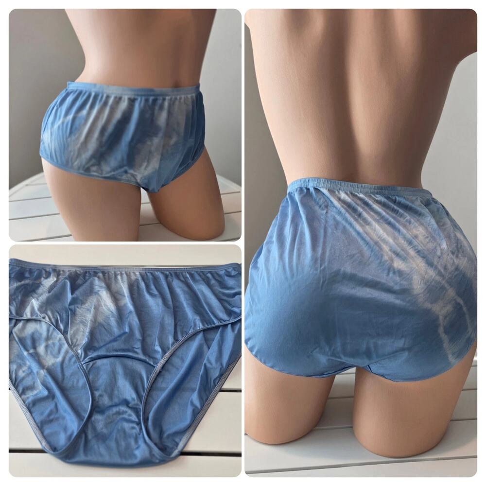 Shadowline 11032 Bikini Panty Shiny Nylon Full Cut Dove Blue Side Rainbow 10/3XL